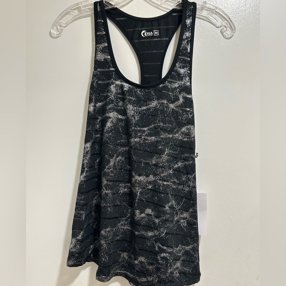 NWT ZYIA Active Black and Silver Tank Top in Size Medium